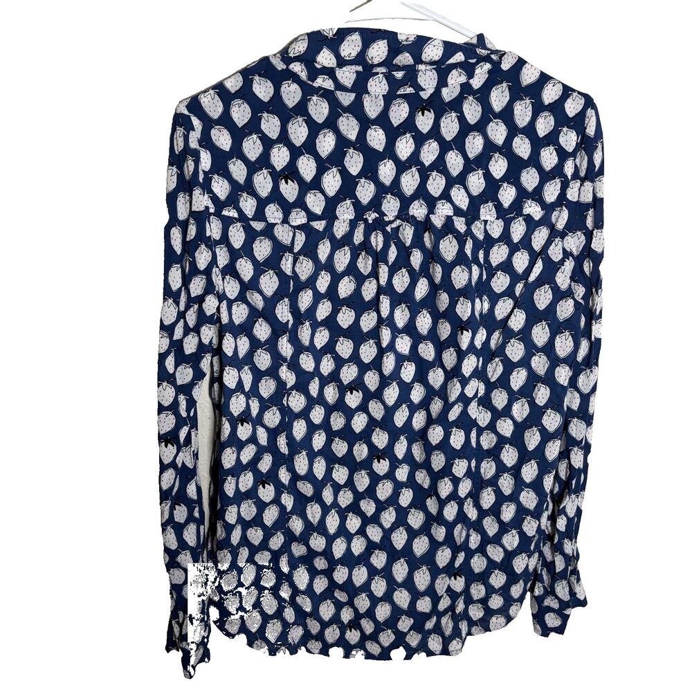 Maeve by Anthropologie Shirt Women's 8 Blue Button Down Strawberry Printed Top - Picture 2 of 8